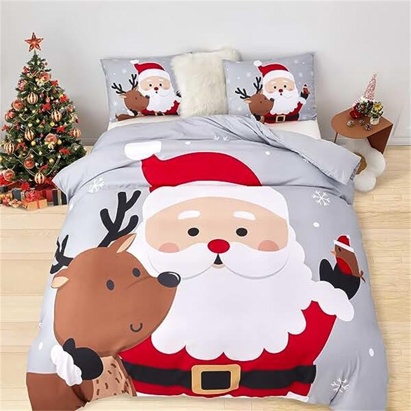 Christmas Duvet Cover Gold Reindeer Bedding Set Boys Girls Room Decor Blue Christmas Tree Comforter Cover Western New  Theme