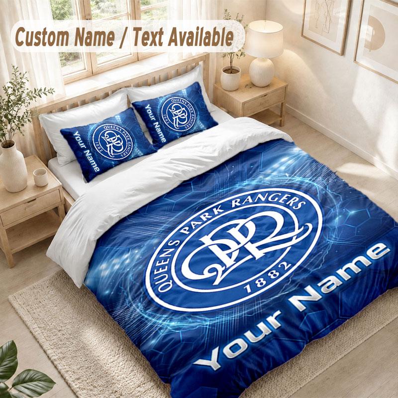 Custom Name Bedding Set 3 PiecesQueens Park Rangers FC Print Duvet Cover + 2 Pillowcases Soft Bed Decor