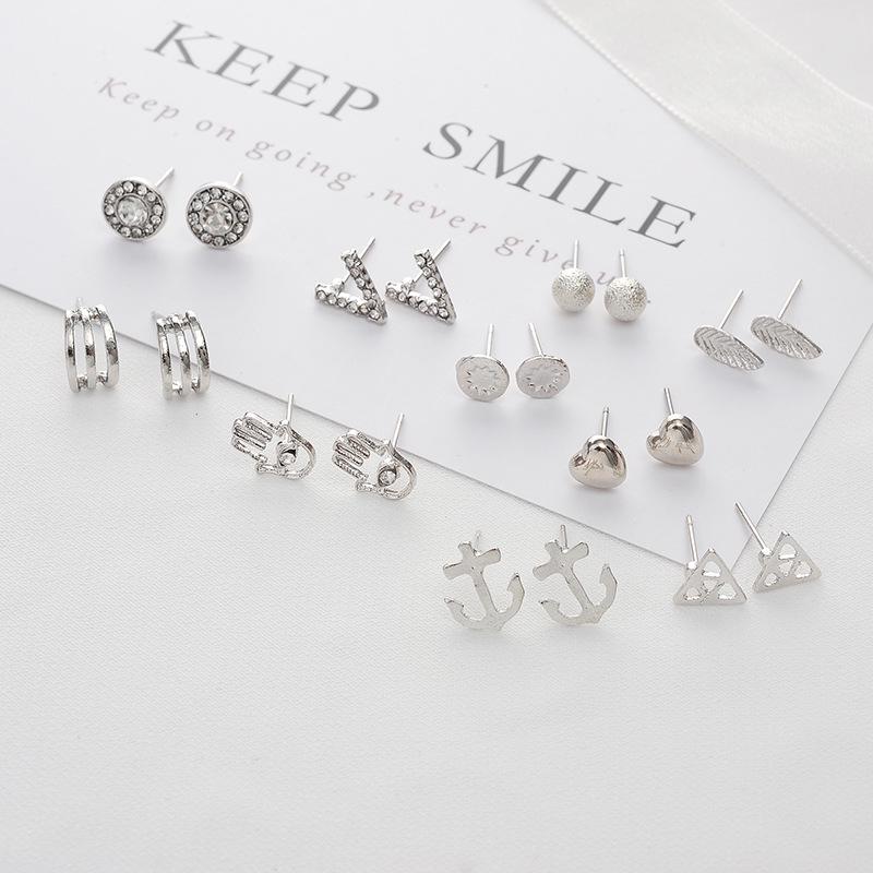 Trendy European & American 12-Pair Geometric Stud Earrings Set