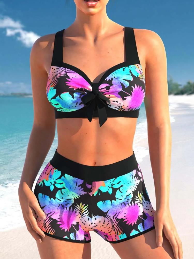 Neues Sommertop und Shorts 3D-gedrucktes zweiteiliges Set-Design Sexy Damen-Strandbadeanzug mit Schnürung und Schleife S-5XL