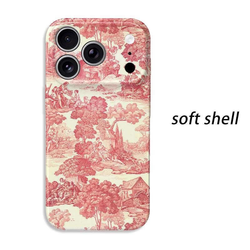 Classic Vintage Toile De Jouy Landscape Pattern Art Print Film Aesthetic Protective Shockproof Bumper Phone Case Cover For iPhone 14 1516 Pro Max Plus