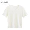 Northern Deer Spring Alpaca Wool V-neck Knit Short Sleeve - Soft & Light for Spring/Summer