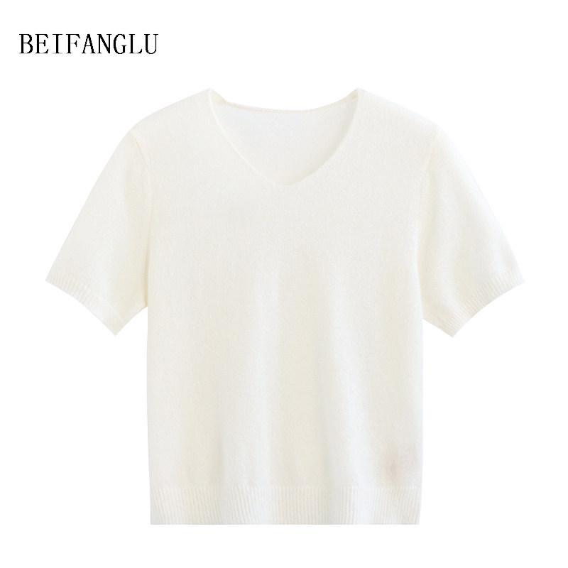 Northern Deer Spring Alpaca Wool V-neck Knit Short Sleeve - Soft & Light for Spring/Summer