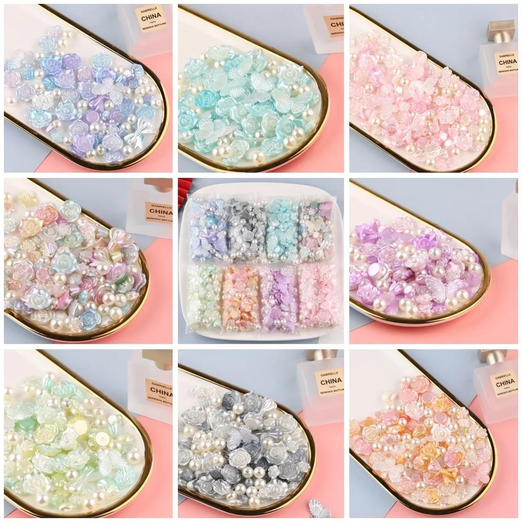 50g Baroque Beautiful Color Bow Butterfly Flower Pearl Material Pack Girl DIY Handmade Cream Gel Phone Case Hairpin Decoration