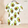 Women Plus Size Nurse Scrub Top V Neck Short Sleeve Cartoon Avocado Printed White With Front Pockets