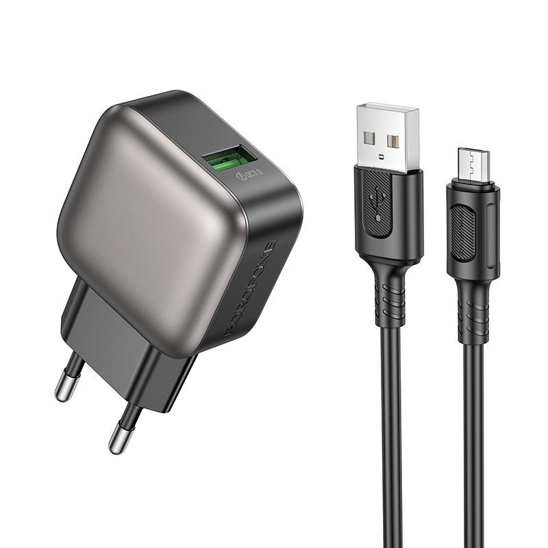 BOROFONE BAS52A Zhenchuang QC3.0 Single Port USB Charger Set (Micro) - European Standard