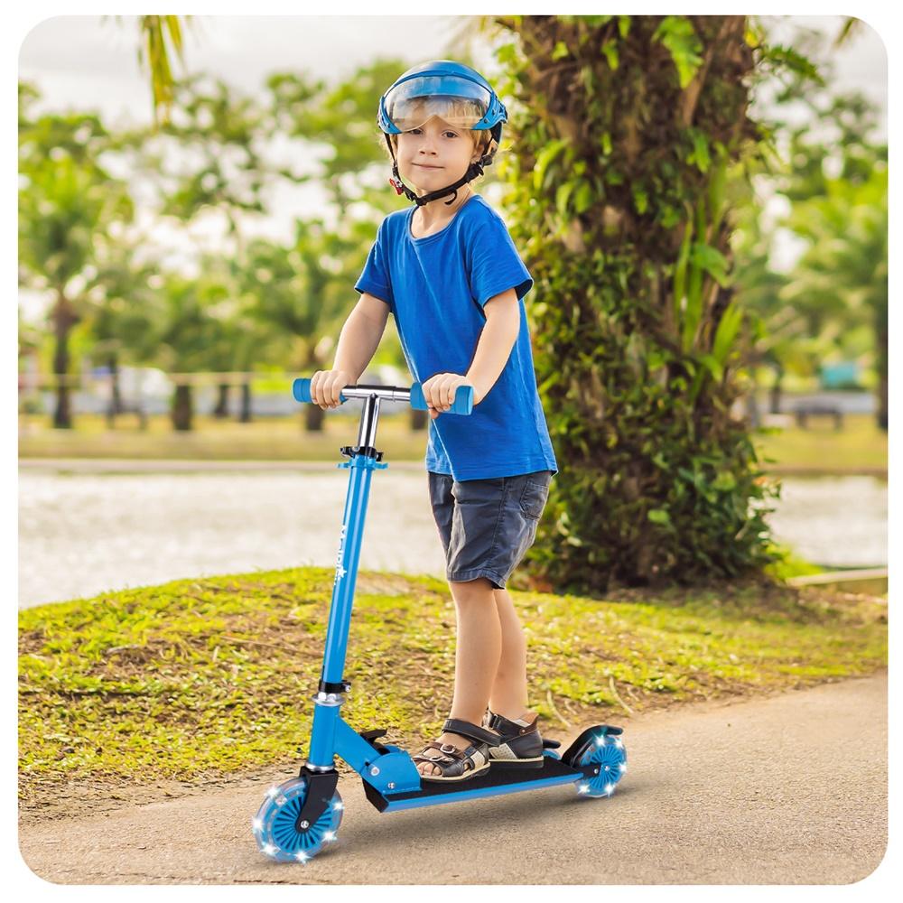 Blue 2-Wheeled Foldable Kids Scooter with LED Glowing Wheels