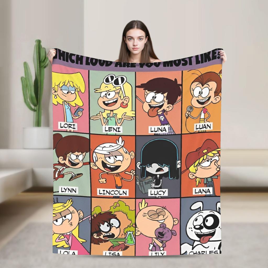 L-Loud Houses Familie Cartoon Plüsch Überwurf für Couch Sessel Sofa Bett Flugzeug Reise Flanell Tagesdecke Bettbezug
