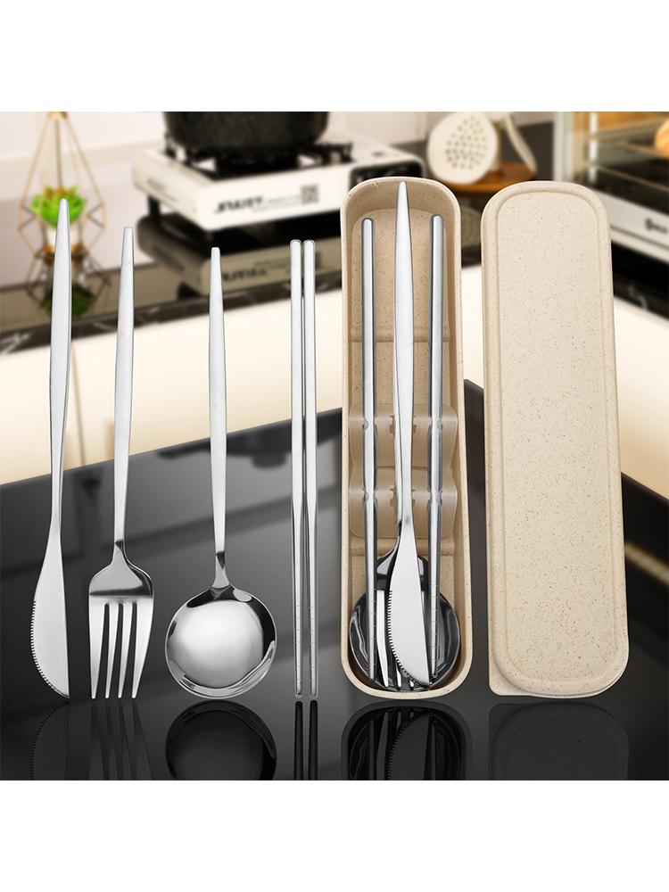 Stainless Stee Cutlery Set With Storage Box Portable Reusable Utensils For Home Office School Camping Daily Household Tableware