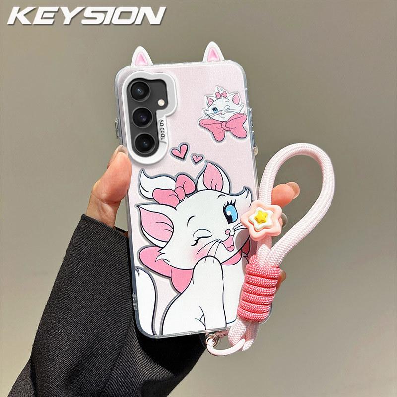 

KEYSION Cute Ear Cartoon Case for Samsung S23 FE 5G with Lanyard Soft Silicone+PC Shockproof Phone Cover for Galaxy S23 FE for Galaxy S23 FE