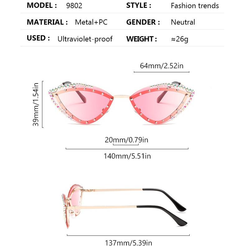 New Cat Eye Shaped Diamond Studded Sunglasses Personalized and Trendy Outdoor Sunglasses Sunscreen Party Metal Eyeglass Legs