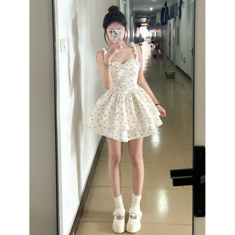 Floral Suspender Dress Women's Summer Temperament Princess Tutu Skirt Waist Small Skirt