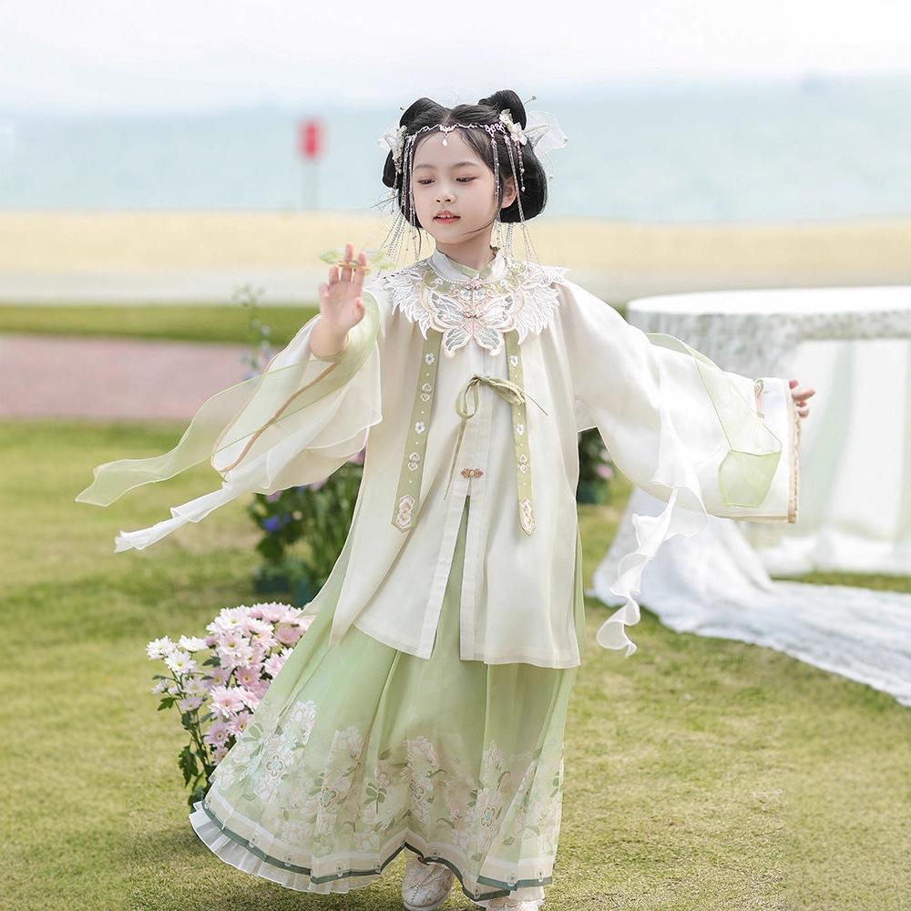 Girls' Cloud Shoulder Hanfu: Spring/Autumn Ming-Style Tang Suit for Little Girls