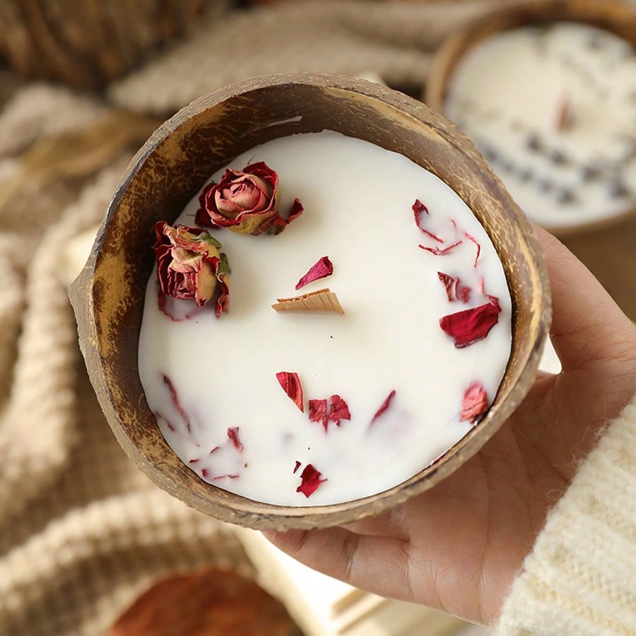 

Natural Coconut Shell Scented Candle with Dried Flowers – Handmade Aromatherapy Candle for Home Decor & Relaxation ярко-розовый