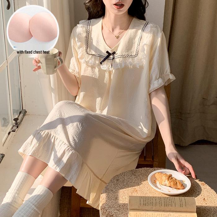 Women's Princess Style Cloud Cotton Nightgown with Bra Pads - Summer 2026 Collection