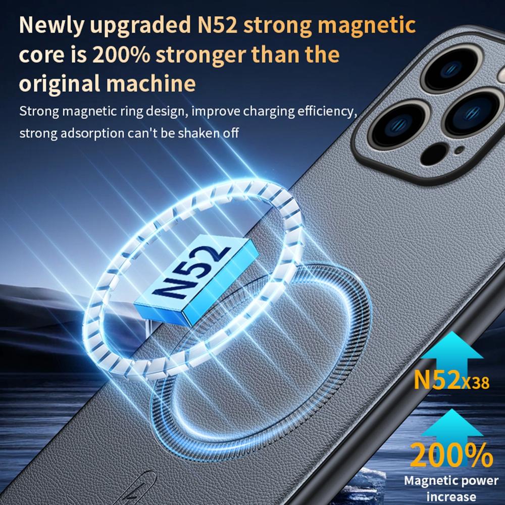 For iPhone 16 Pro Max Case Compatible with MagSafe Leather Coated TPU+PC Phone Cover