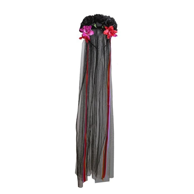 Gotisches Blumenhaarband mit Schleierband für Frauen Cosplay Party Kostüm Tag der Toten Kopfschmuck Feiertagsaccessoires