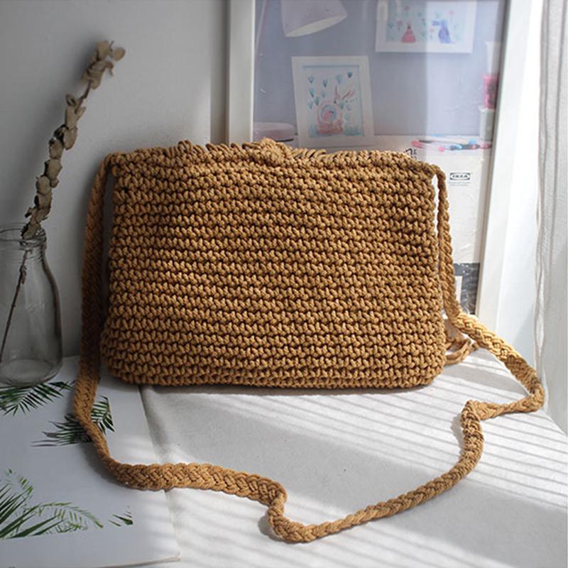 Handgefertigte Baumwollgewebte Gestrickte Quasten Umhängetasche Vintage Schulter Umhängetasche Damenmode Strand Sommer Handtaschen 2023 Tasche