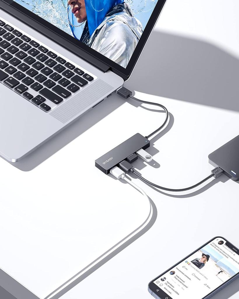 BYEASY USB Hub Expansion 4 Port USB A Hub High Speed Transfer Slim Lightweight Hub 4in1 USB Hub Compatible with Pro Compatible with Laptops Mac 3.0