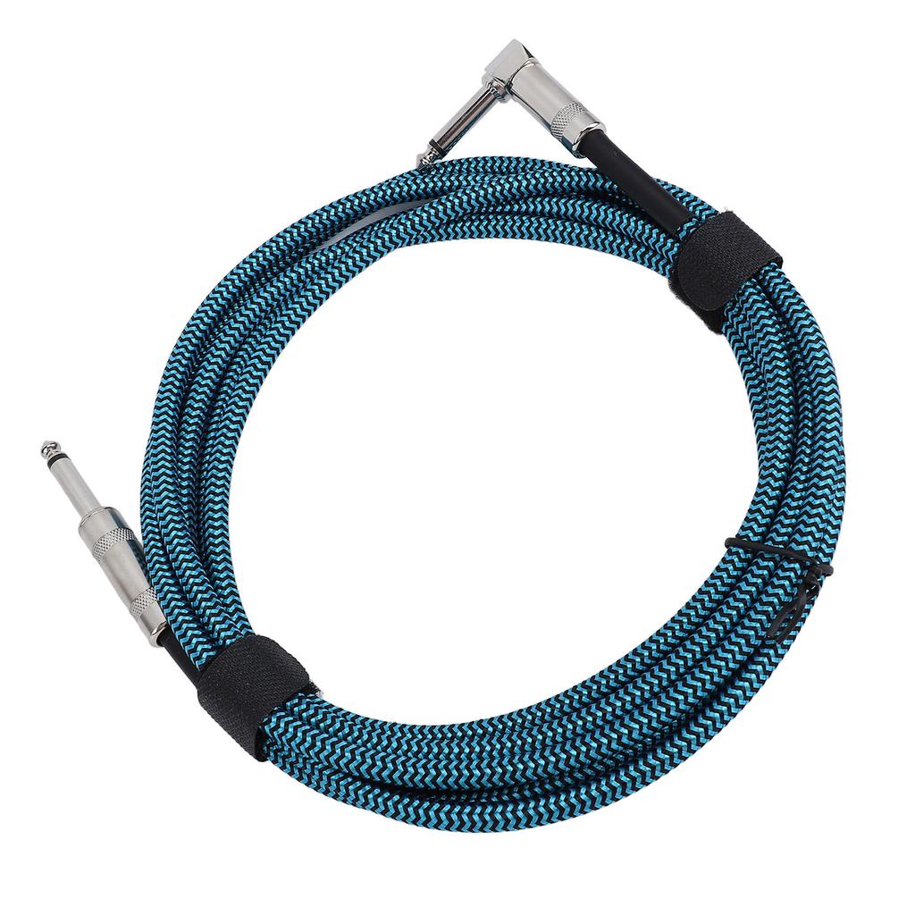 6.5mm Guitar Cable Right Angle To Straight Connector Nylon Braided Noise Reduction Guitar Connection Cord 3 Meters Blue
