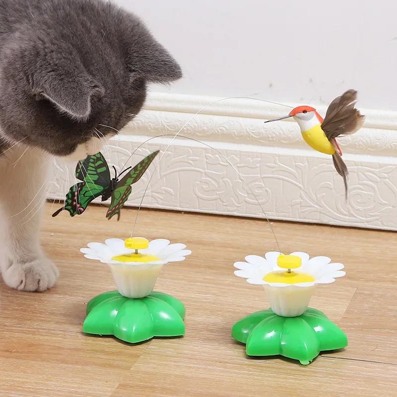 Automatisches rotierendes elektrisches Katzenspielzeug Bunter Schmetterling Vogel Tierform Kunststoff Lustig Kätzchen Haustier Hund Interaktive Trainingsspielzeuge