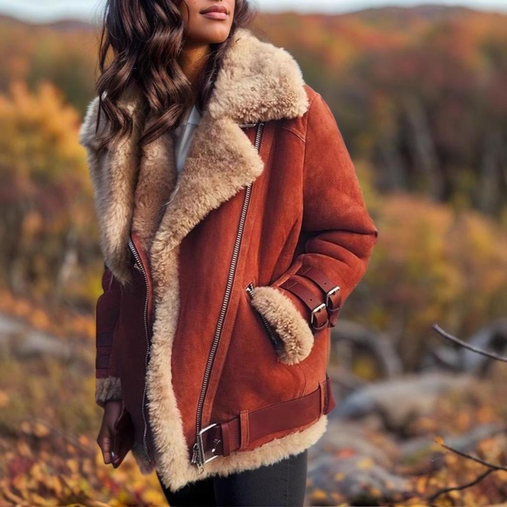 Women's Biker Deerskin Lamb Wool Fur Coat