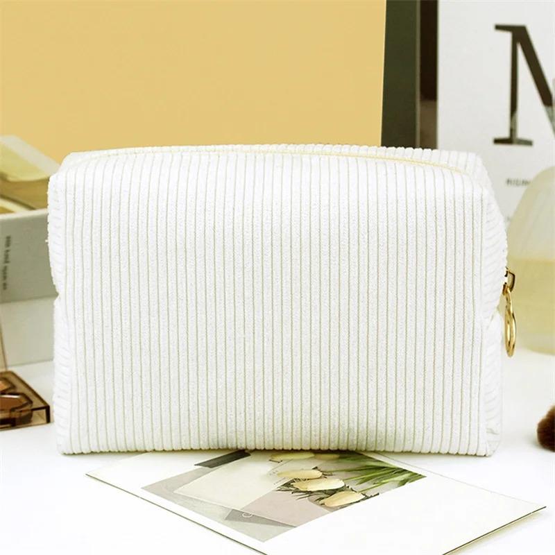 

1Pcs Women Cosmetic Bag Corduroy Solid Color Makeup Pouch Travel Portable Wash Toiletry Storage Bag Organizer Purse белый