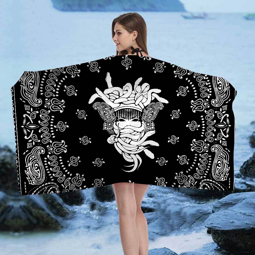 Mode B-Bandanna Microvezel Deken Sneldrogende Strandlakens Oversized Bedrukking Super Absorberend Zwembad Deken