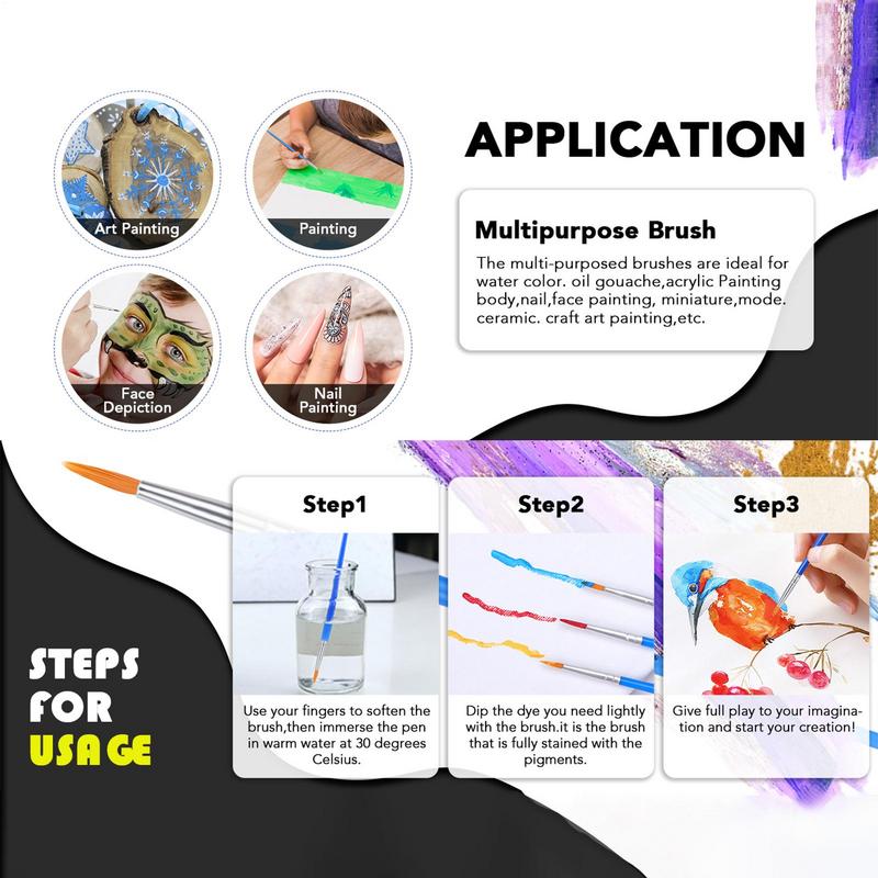 Conjunto de 10 pincéis de pintura, redondos, de nylon, para arte, com pelos lisos, caneta para pincel de pintura, óleo, acrílico, aquarela, material escolar de arte