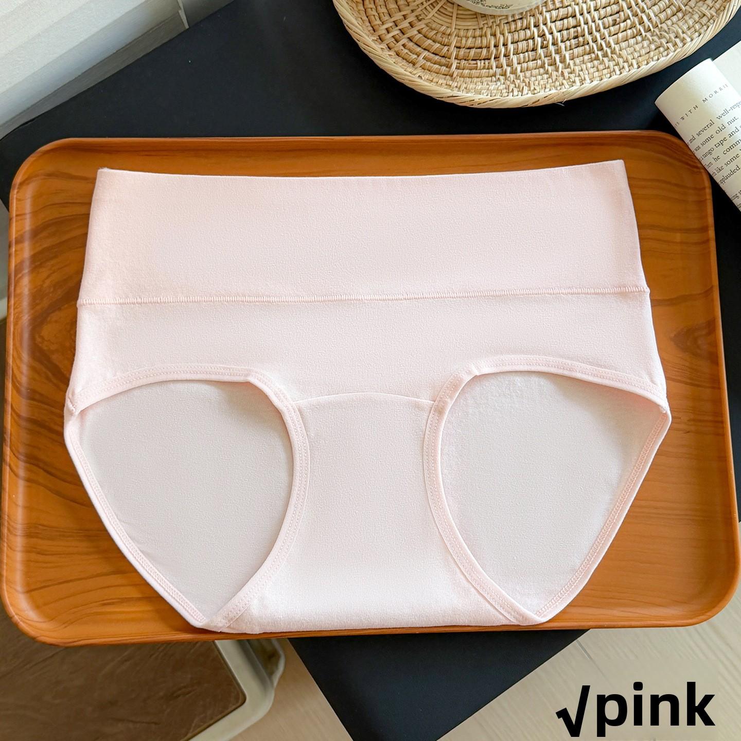Women s Summer New Simple Pure Color 10A Antibacterial Cotton Extended High Waist Briefs M розовый