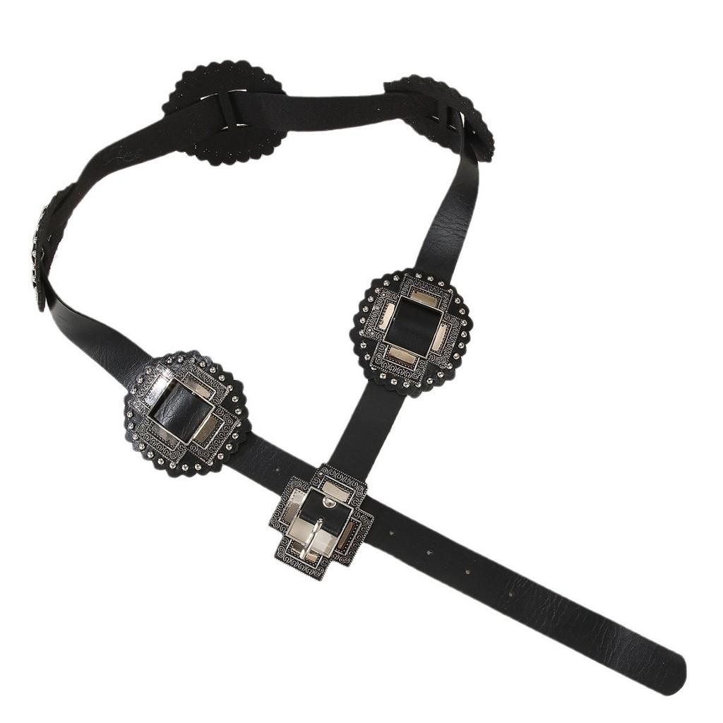 Vintage Street Style Hollow Round Ring Pu Leather Belt For Women Fashion Accessory