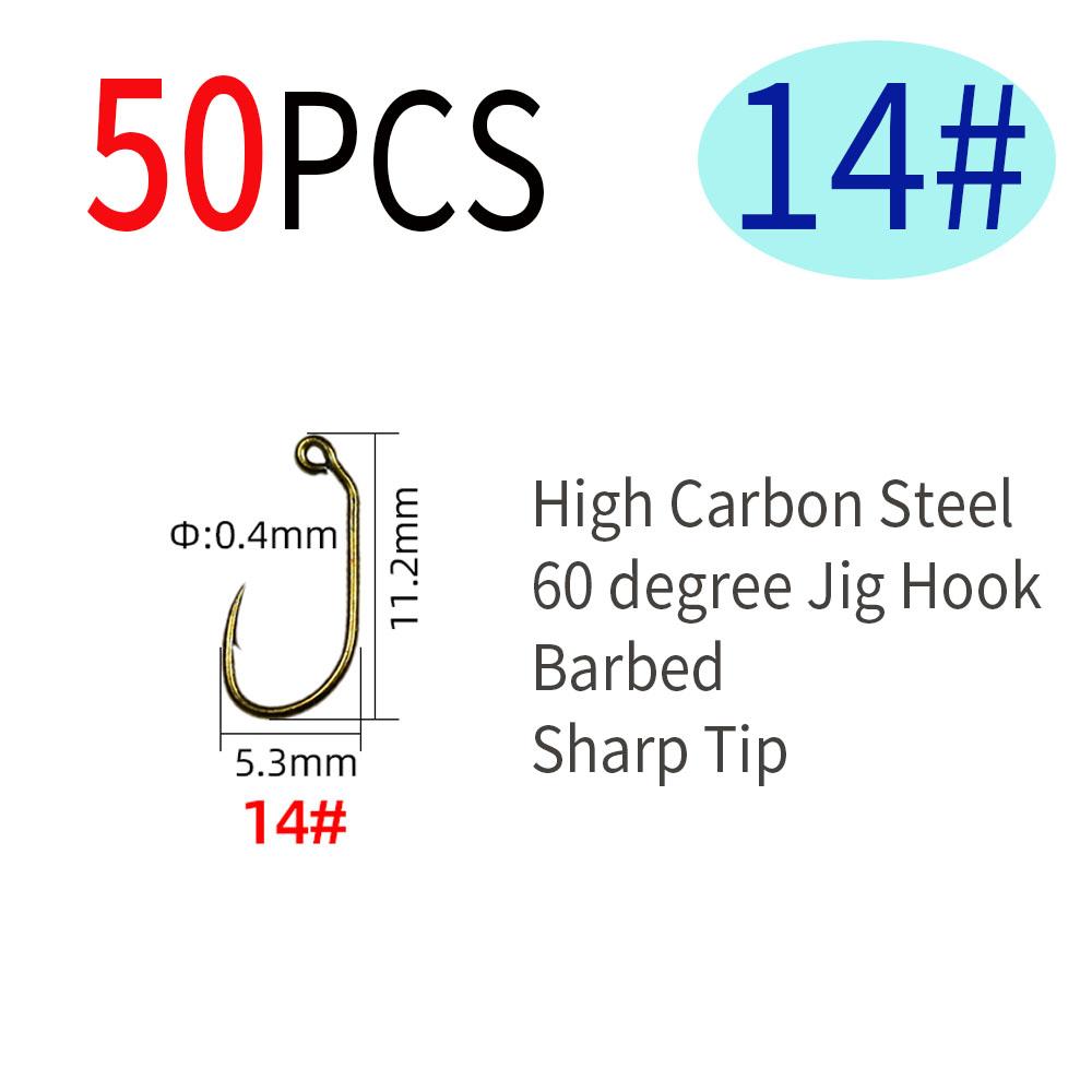50pcs 60 Degree Angle Barbed Fly Tying Jig Hook 10# 12# 14# 16#  Bronzed Coated Wide Gap Jig Nymph Wet Fly Fishing Lures
