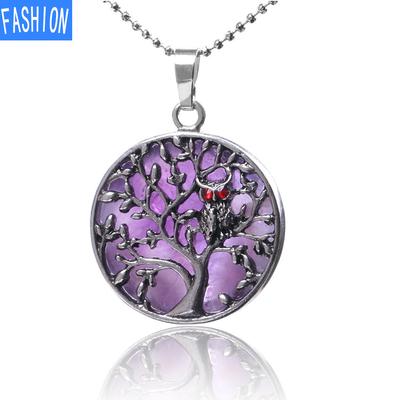 Přírodní kámen křišťálový přívěsek Owl Life Tree Oblátové korálky náhrdelník