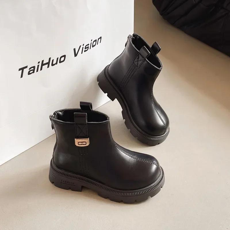 New Children's Boot Simple Classic Girls Ankle Boots Winter Black Brown Versatile Kids Fashion School Cotton Boots Warm Plush