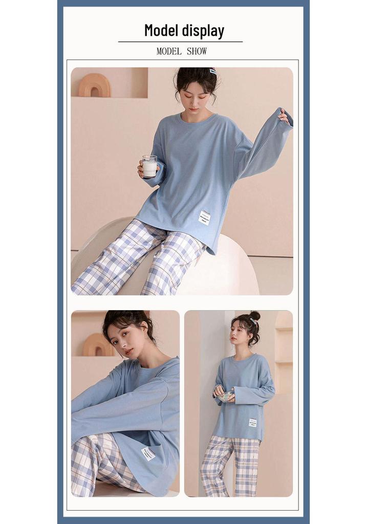 Women's Cute Simple Style Long Sleeve & Pants Imitation Cotton Pajama Set for Spring and Autumn