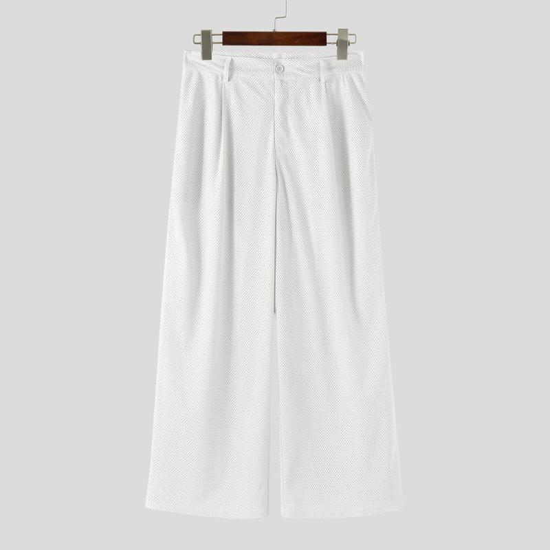 INCERUN Men Zip-up Waist Hollow See Through Casual Long Pants Trousers