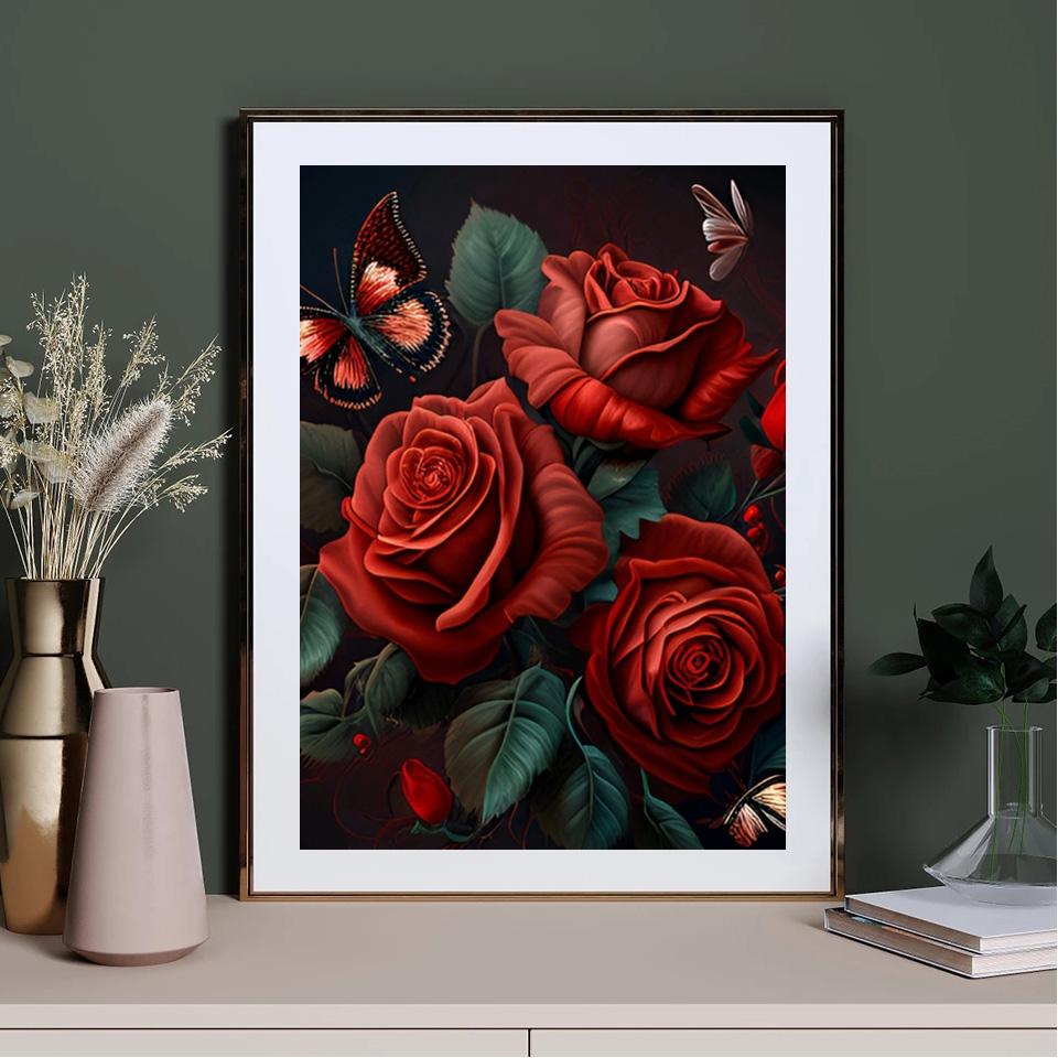 Trandafir roșu 5d pictură cu diamant flori fluture broderie cu diamant complet nou 2023 DIY cusătură în cruce strasuri artă decor