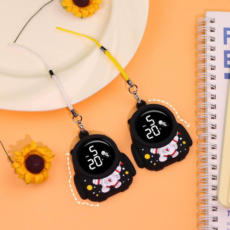 Cute Cartoon LED Digital Electronic Watch Night Light Keychain Pocket Watch Creative Mini Hanging Watches Students Gifts
