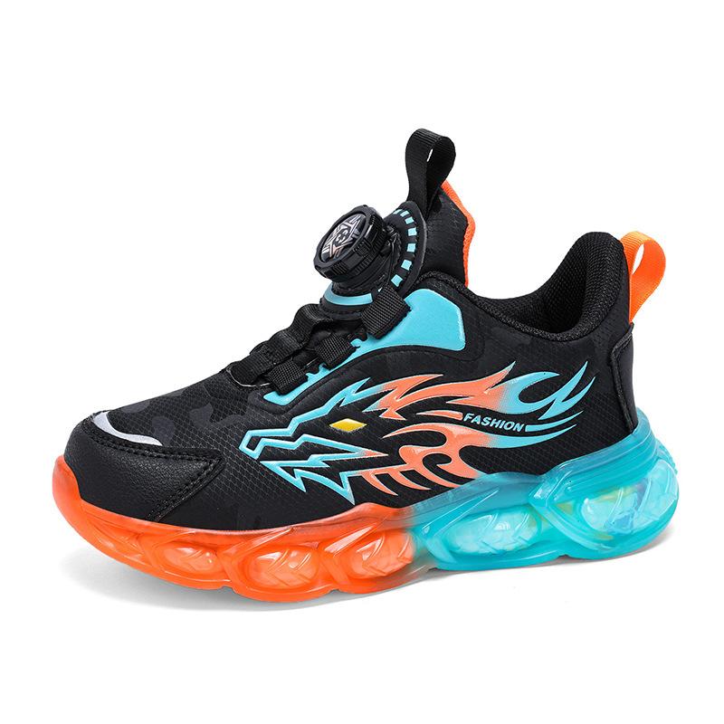 New waterproof leather children's sports shoes medium and old children's rotating button running shoes fashion trend dad shoes