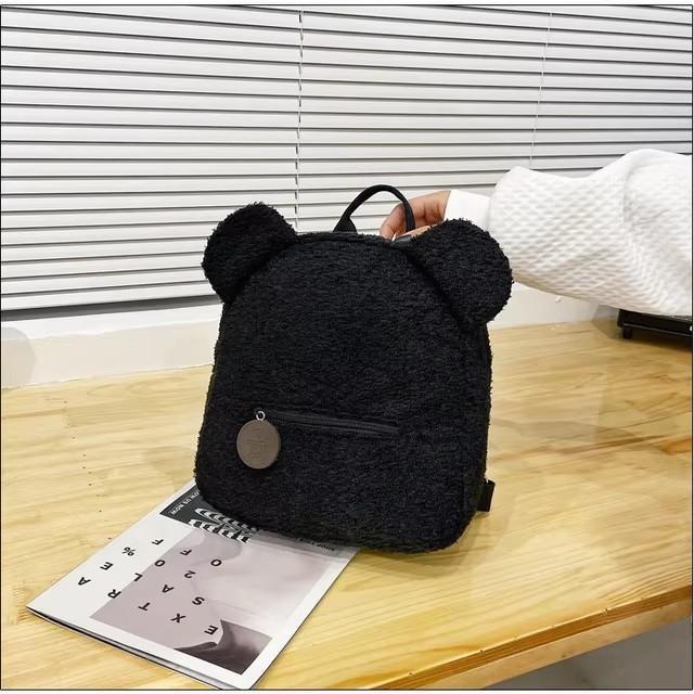Cute Bear Lambswool Backpack for Girls, Soft Plush Fleece Mini Daypack, Casual Lightweight Shoulder Bag for Kids Outdoor Travel Daily Use