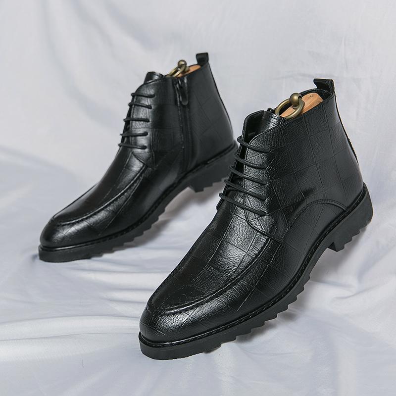 Trendstiefel für Herren zum Schnüren schwarz Kleid Mode Stiefeletten Herren Lederstiefel Mann Leder Freizeitsneaker Homme Schuhe