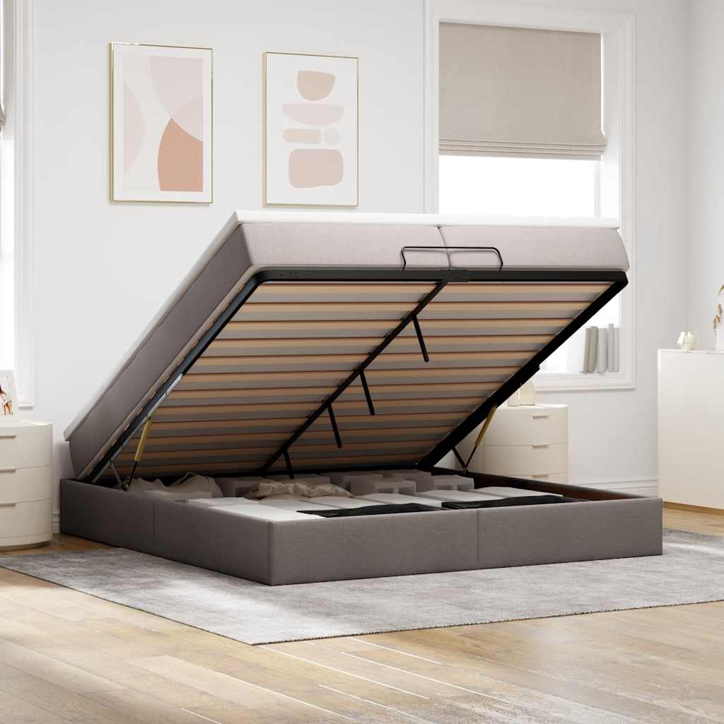 Ottoman Bed with Mattresses Taupe 200x200 cm Fabric