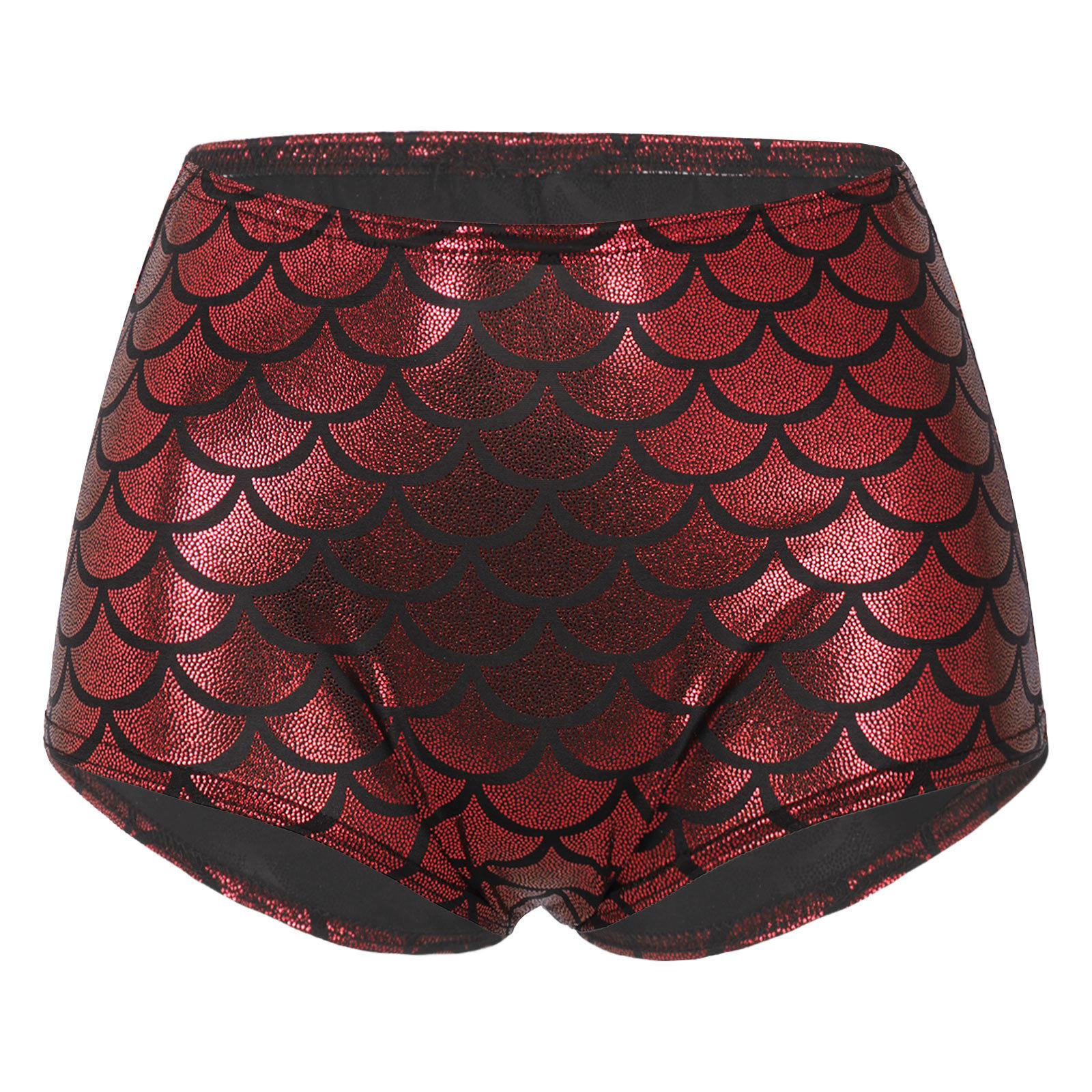 

Женские шорты в виде чешуи русалки, блестящие, для танцев на пилоне, клубная одежда, купальники, нижние части для вечеринок в стиле косплея One Size красный