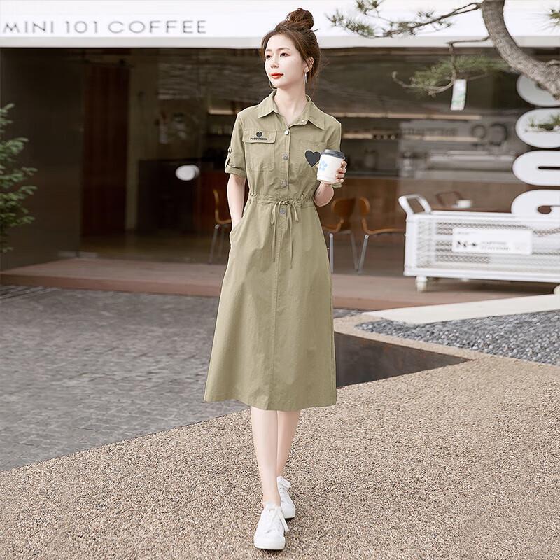 Sibaishe 2026 Summer Women s Polo Neck A-Line Shirt Dress