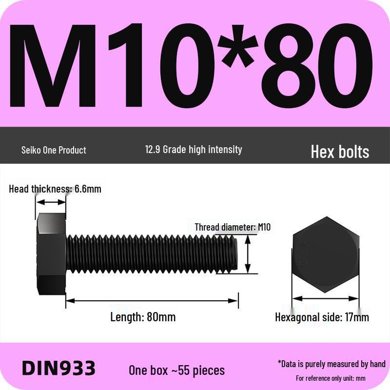 High Strength Class 12.9 Hex Bolt Set: M4-M16 Sizes