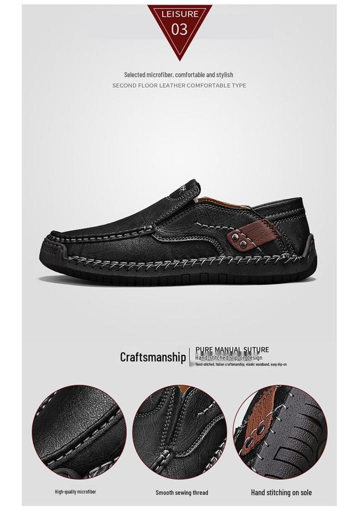 Men's Handmade Leather Slip-on Loafers: Casual Low-top, Flat Bottom, Outdoor Shoes, Large Sizes Up To 48