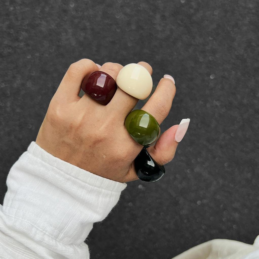 Vintage Irregular Smooth Resin Plastic Ring for Women, New Trend Bohemian Geometric Ring, Aesthetic Party Jewelry