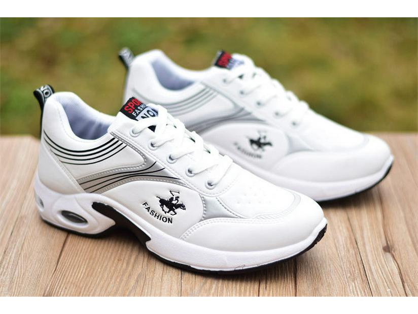 Men's White Sports Shoes: Air Cushion, Breathable, Non-Slip Leather, Trendy Casual Footwear for Autumn.