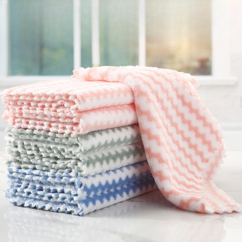 1/5/10Pcs Kitchen Cleaning Rag Dish Washing Cloth Scouring Pad Dry and Wet Kitchen Cleaning Towels
