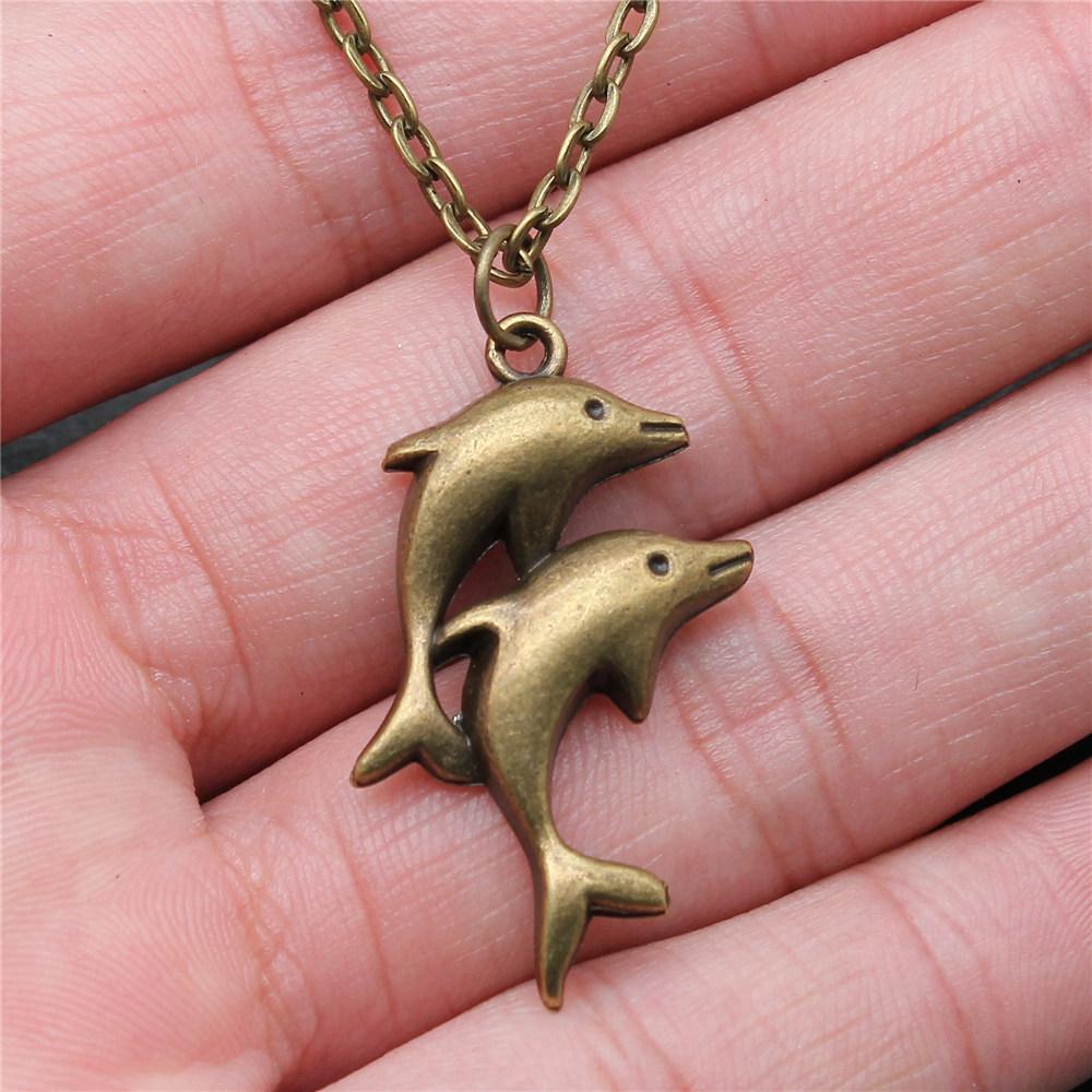 Mermaid Dolphin Ocean Life Pendant Antique Bronze Metal Men Collar Necklace Fashion Gift